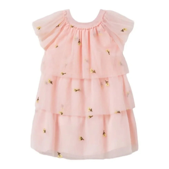 ZARA Kids | Beige-Pink | FLORAL EMBROIDERED TULLE DRESS - Picture 2 of 6